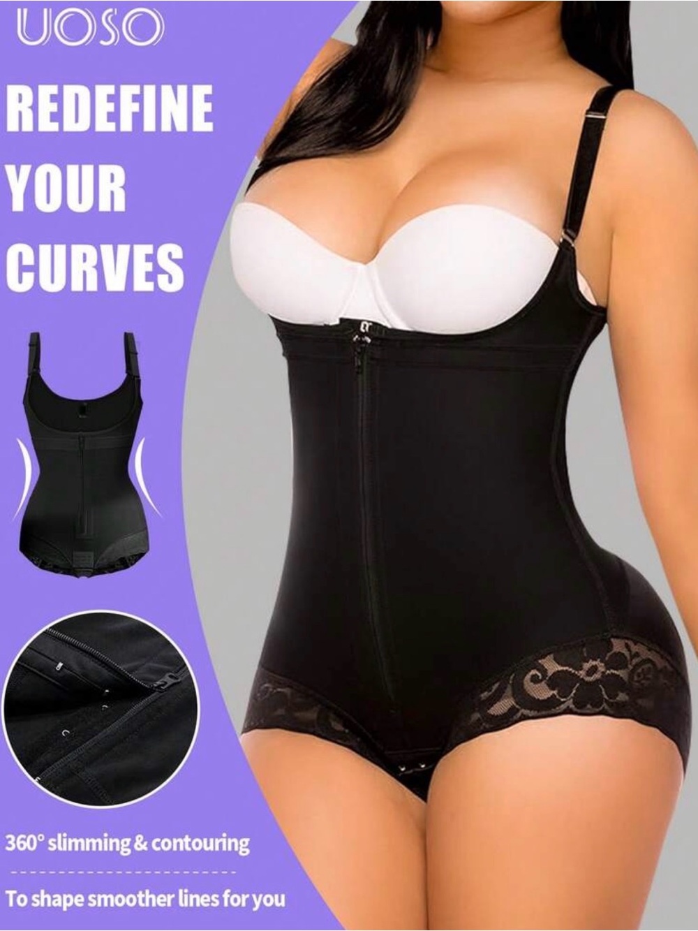 Black High-Waist Lace-Trim Shaping Bodysuit